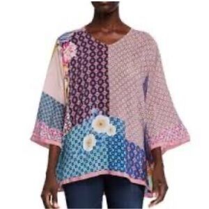 Johnny Was Jade Mixed Patchwork Bell Sleeve Top Size Medium